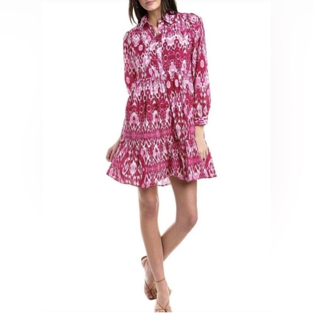 Ro's Garden Sz Large Pink Tyla Tiered Shirt Dress Cotton Euc
